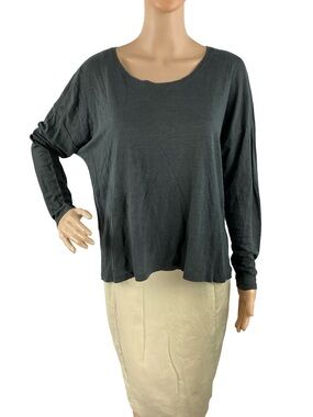 Eileen Fisher Linen Knit Top Gray Scoop Neck Minimalist Size S
